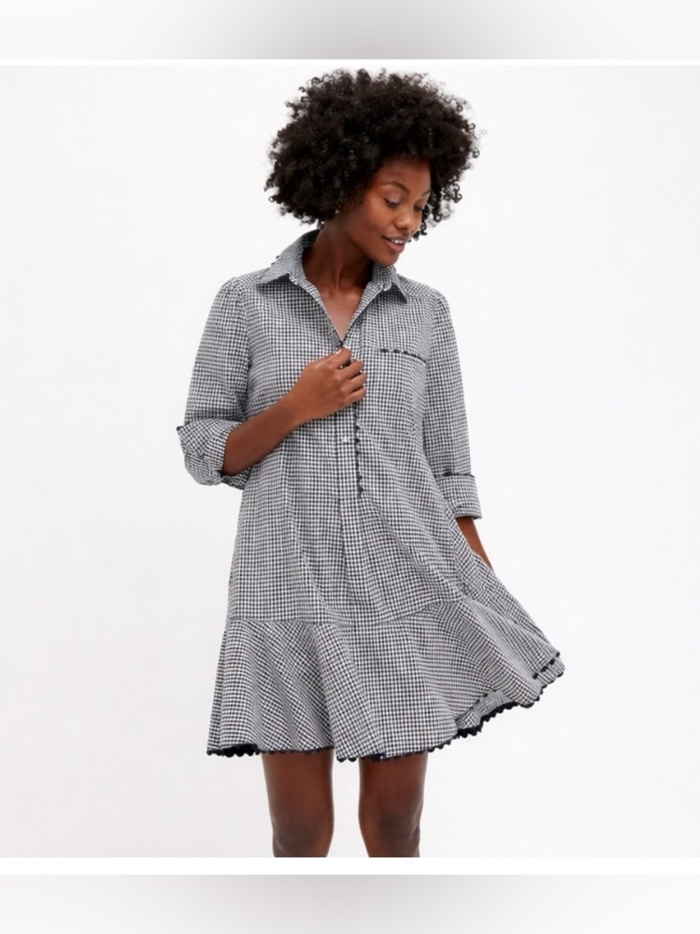 Tuckernuck Gingham Button-Front Tunic Dress - Black & White